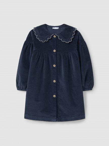 Robe en velours c�tel� avec d�tail de broderie au col