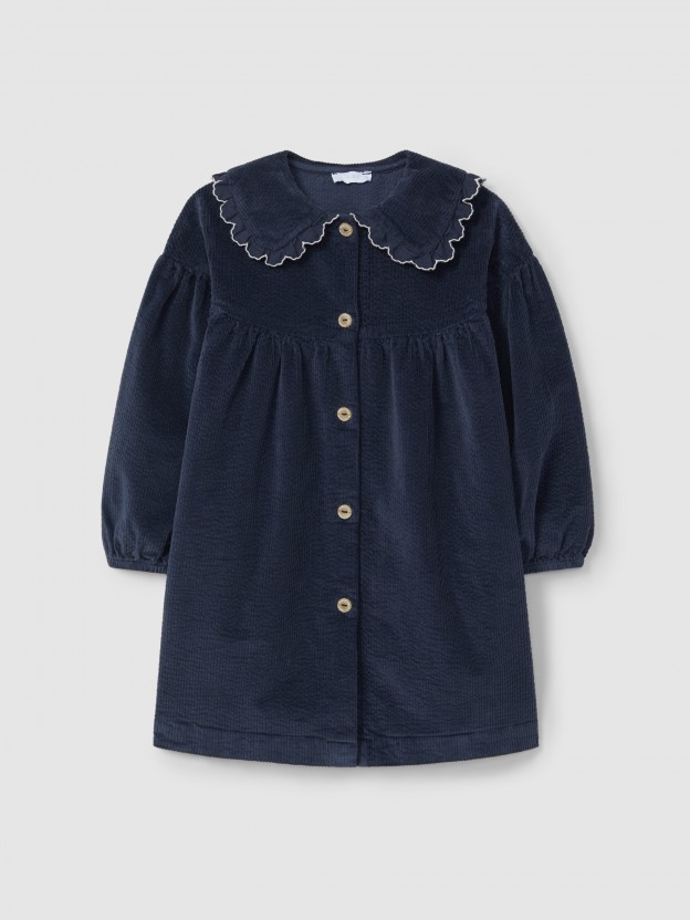 Corduroy dress with embroidered detail on the collar Corduroy dress with embroidered detail on the collar