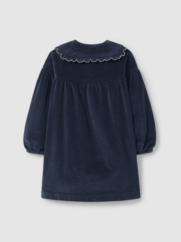 Corduroy dress with embroidered detail on the collar Corduroy dress with embroidered detail on the collar