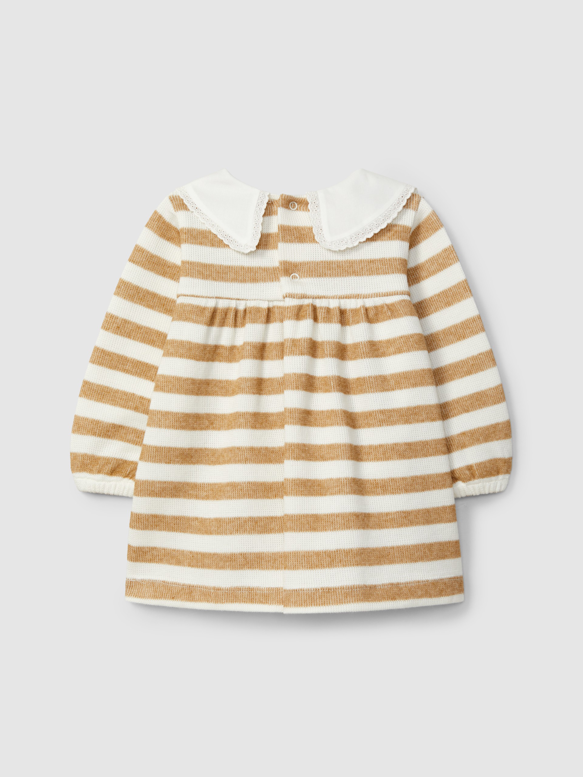 Vestido de riscas com gola detalhe de renda