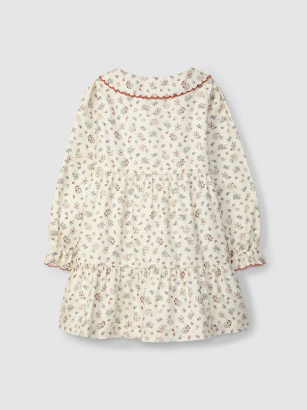 Dress delicate flowers collar with contrast colour embroidery Dress delicate flowers collar with contrast colour embroidery