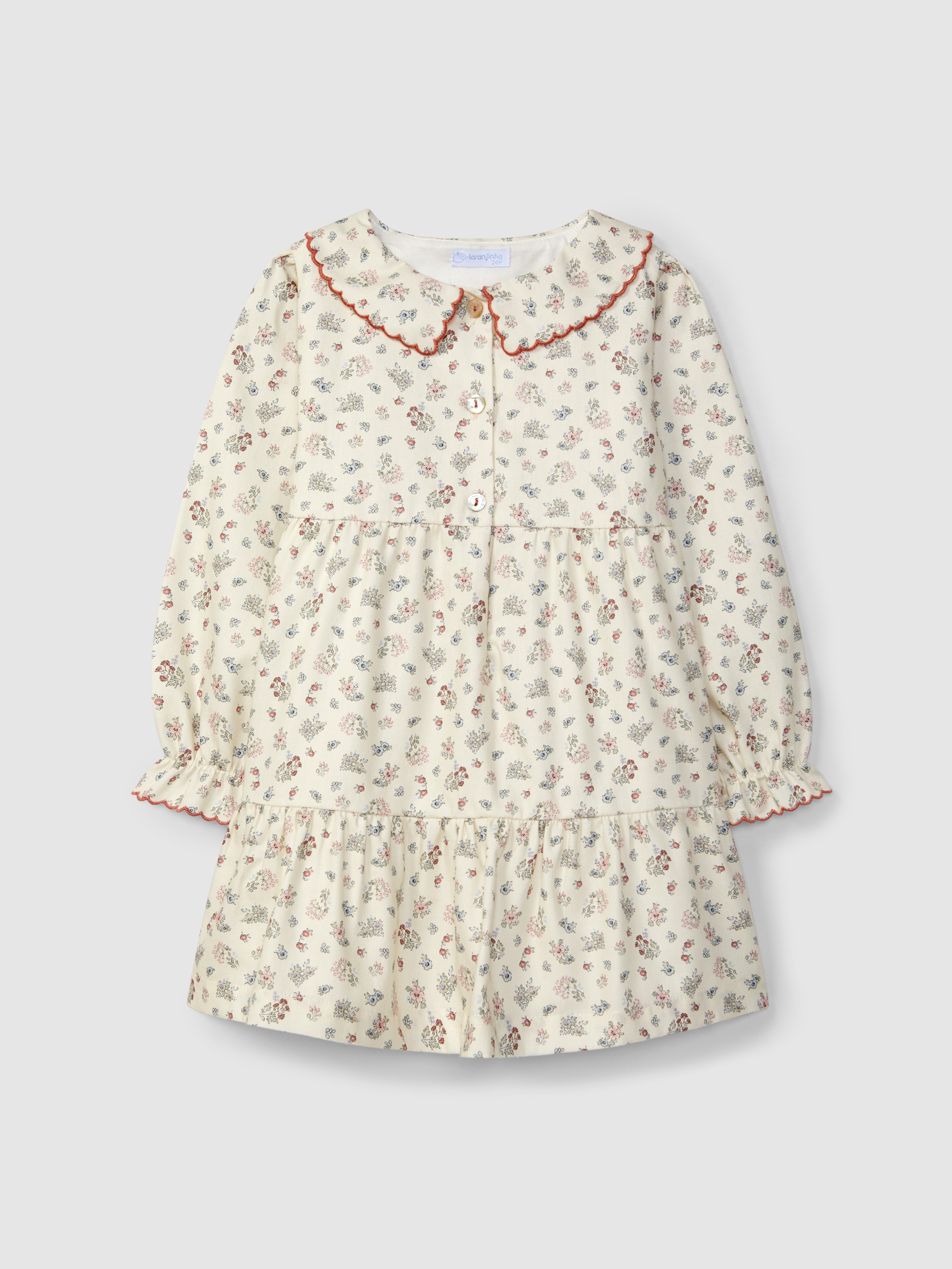 Dress delicate flowers collar with contrast colour embroidery