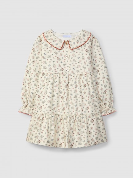 Dress delicate flowers collar with contrast colour embroidery Dress delicate flowers collar with contrast colour embroidery