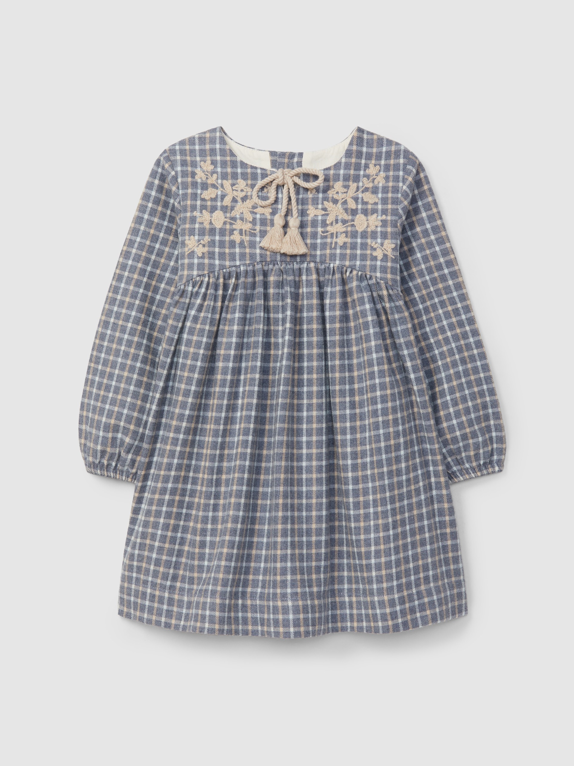 Robe à carreaux brodée en fil de laine