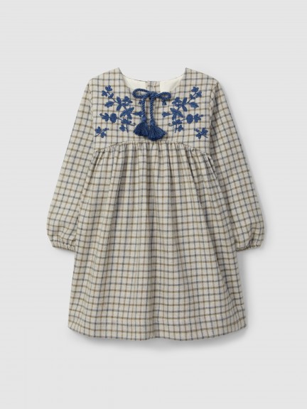 Check dress embroidered with wool thread Check dress embroidered with wool thread