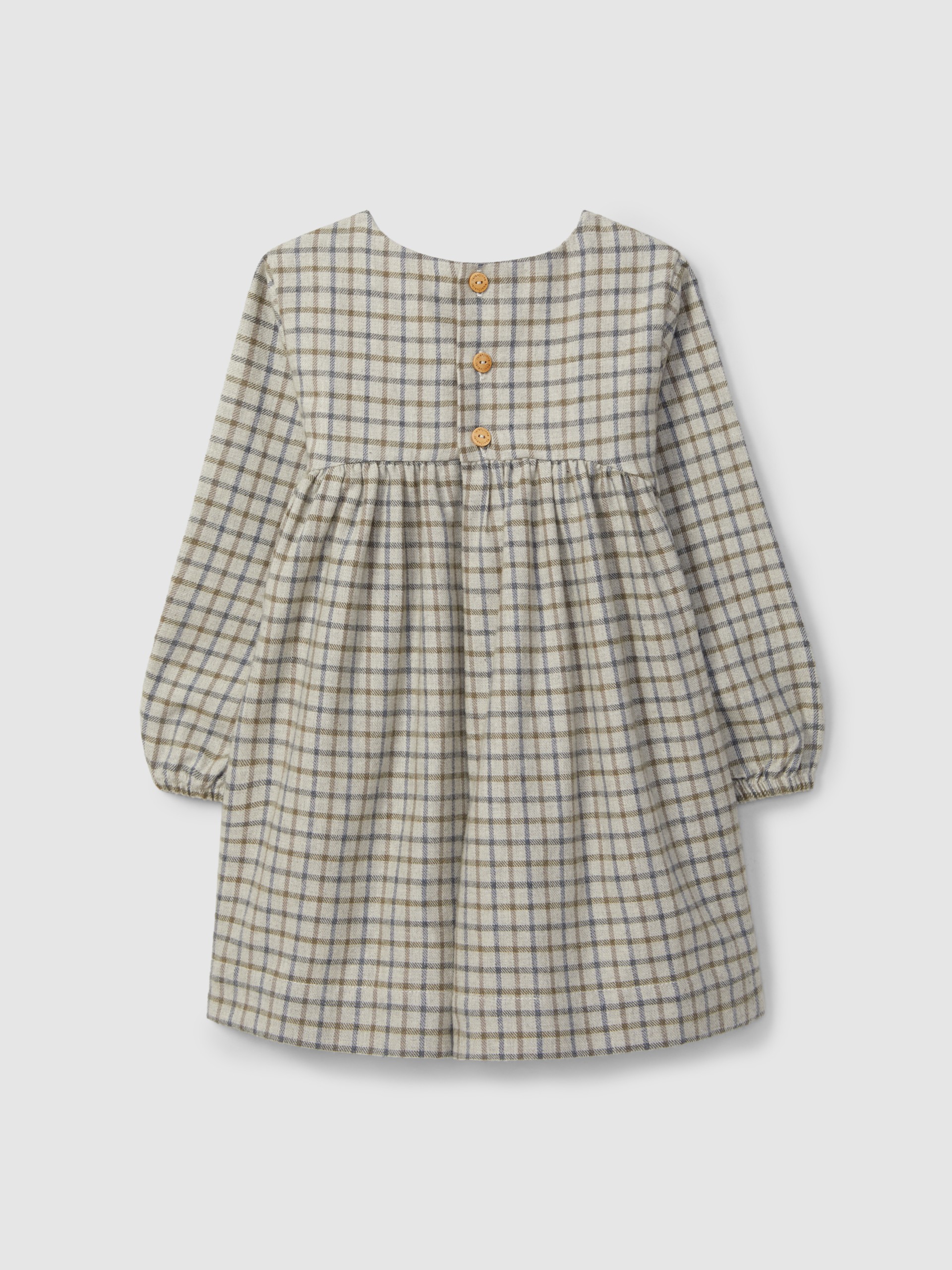 Check dress embroidered with wool thread