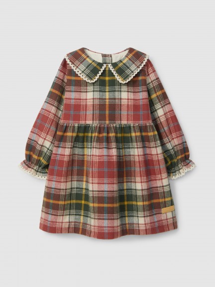 Check flannel dress with lace details