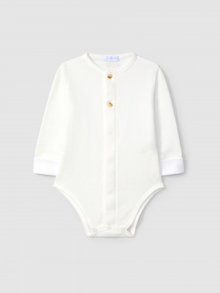 Waffle weave mandarin collar bodysuit Waffle weave mandarin collar bodysuit