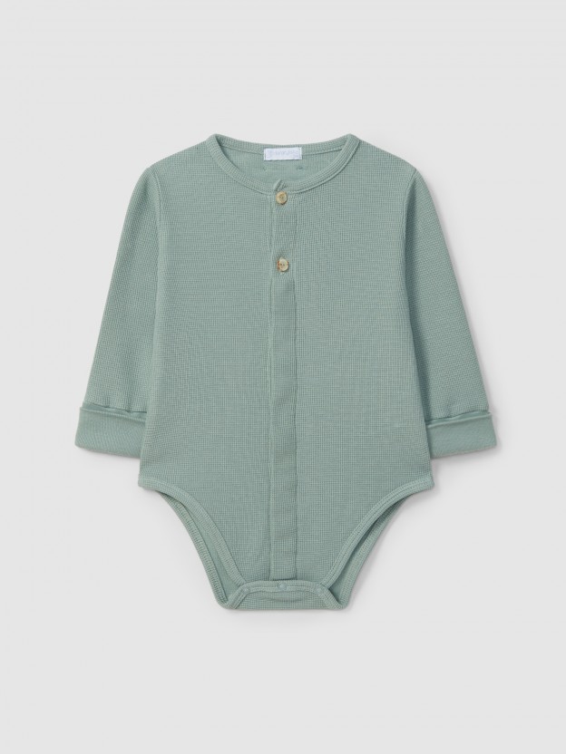 Waffle weave mandarin collar bodysuit Waffle weave mandarin collar bodysuit