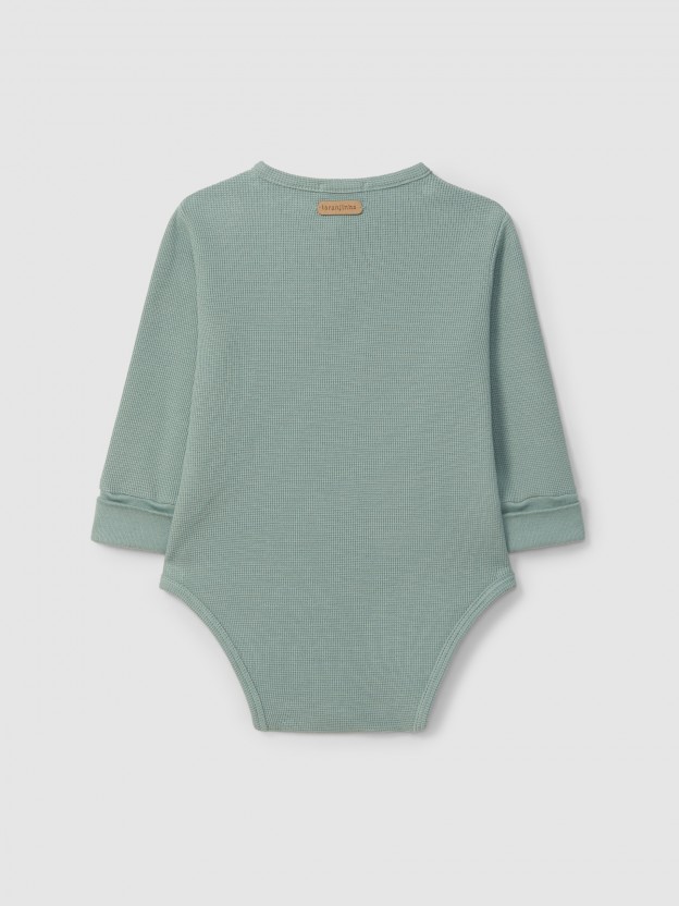 Waffle weave mandarin collar bodysuit Waffle weave mandarin collar bodysuit