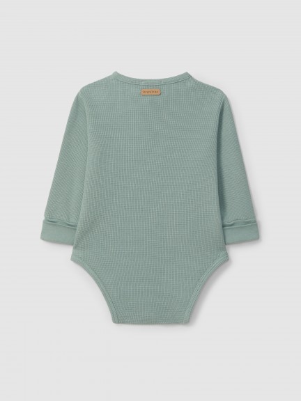 Waffle weave mandarin collar bodysuit Waffle weave mandarin collar bodysuit