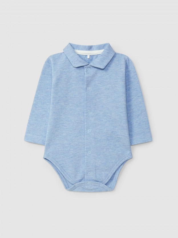 Piqué bodysuit pointy collar Piqué bodysuit pointy collar