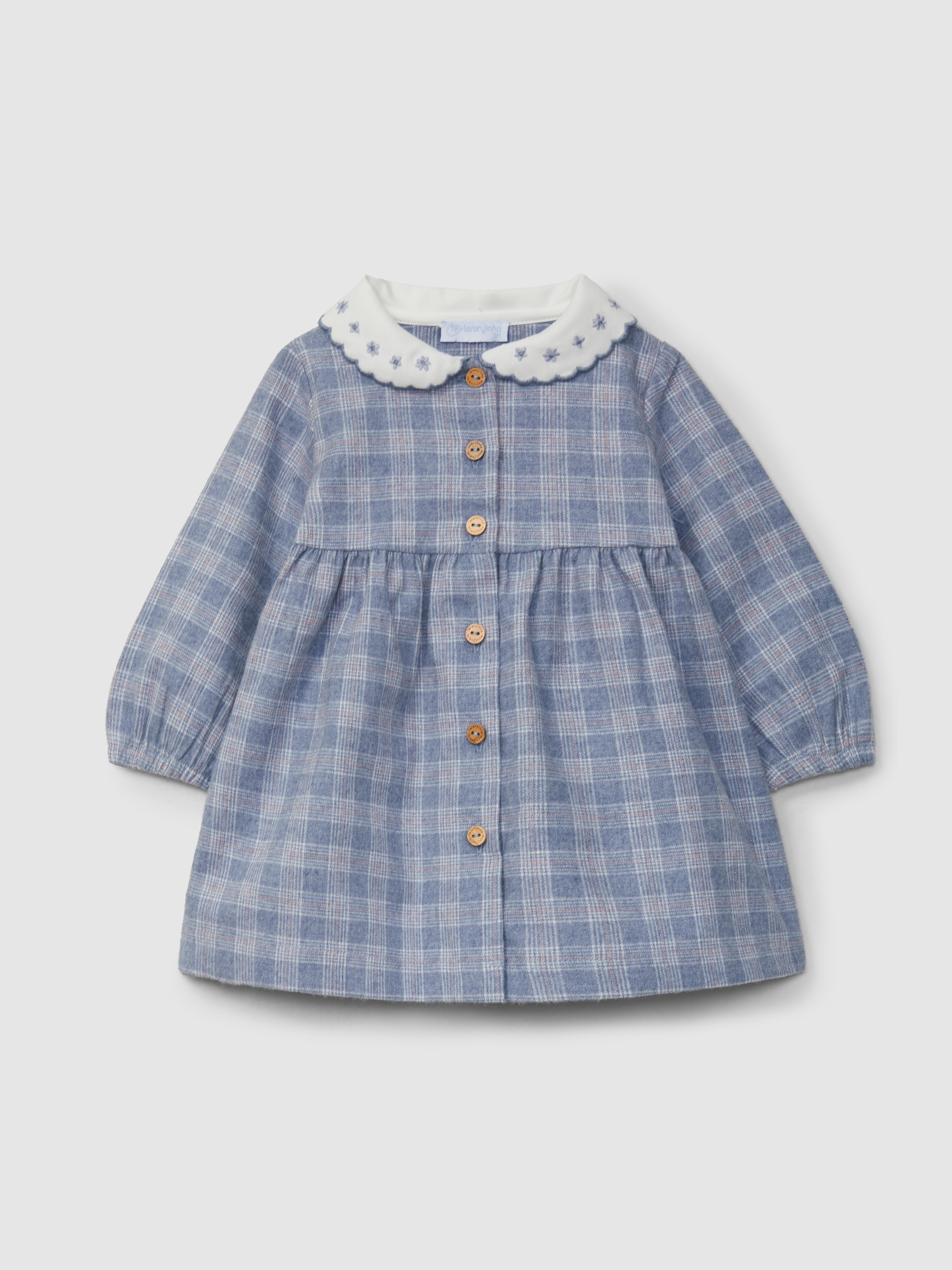 Plaid dress with embroidered collar