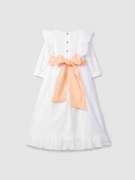 Long dress with sash and embroidered fabric Long dress with sash and embroidered fabric