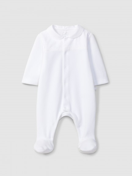 Velvet babygrow with embroidered ribbon detail