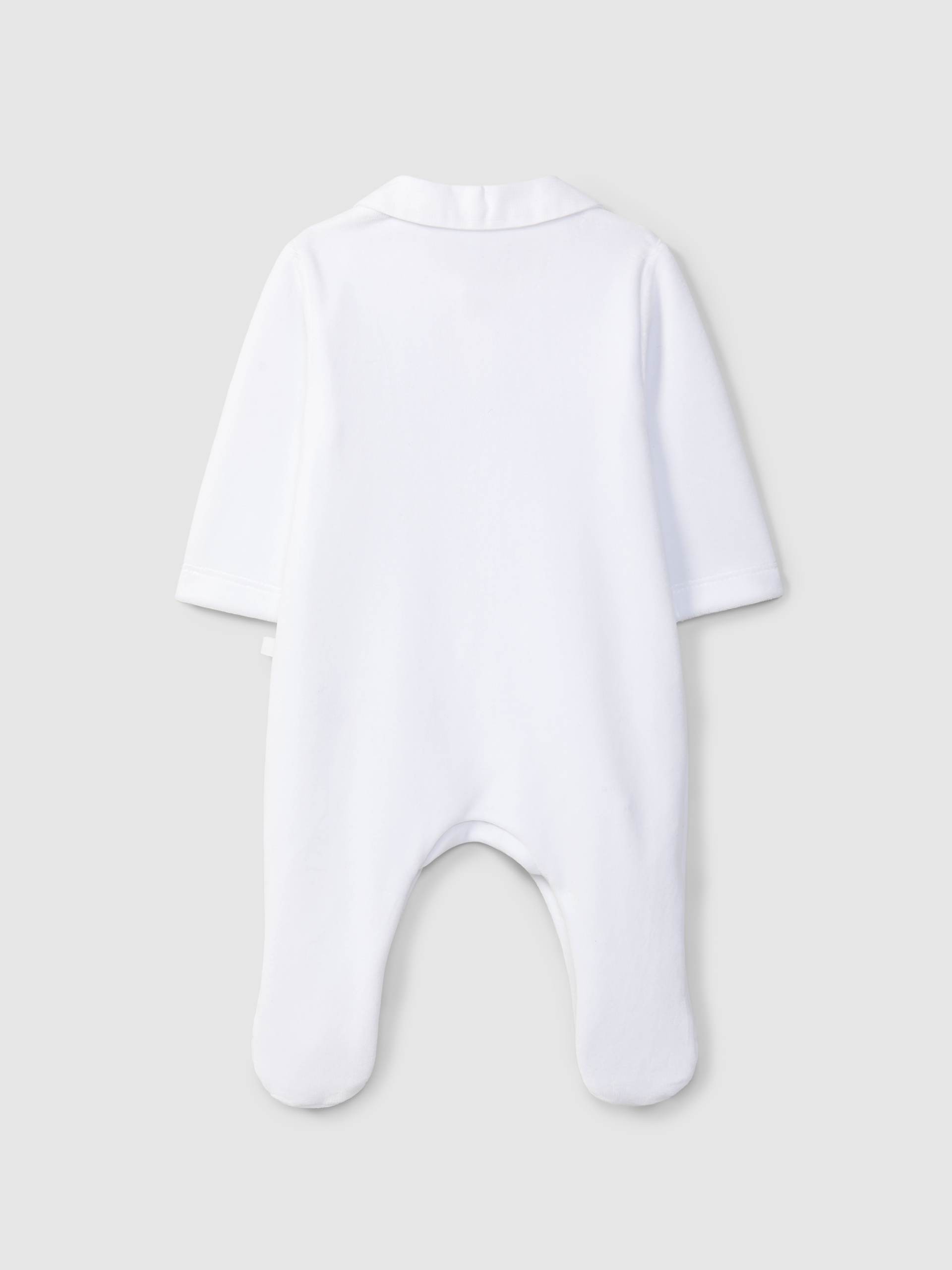 Velvet babygrow with embroidered ribbon detail