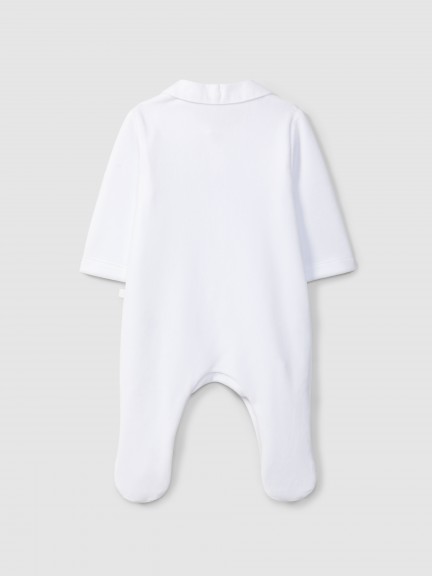 Velvet babygrow with embroidered ribbon detail Velvet babygrow with embroidered ribbon detail