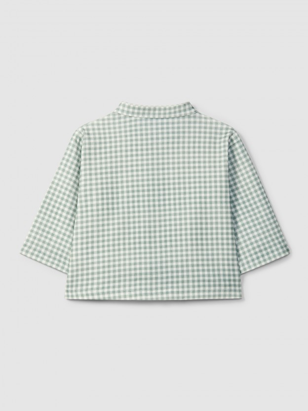 Camisa cuello mao de pana de cuadros vichy Camisa cuello mao de pana de cuadros vichy