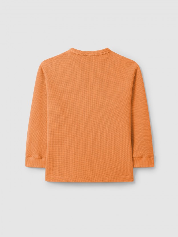 Longsleeve waffle weave mandarin collar