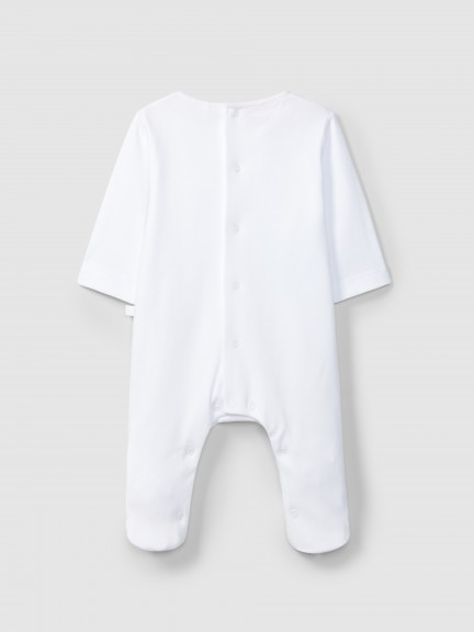 Babygrow seersucker de riscas e bordado Babygrow seersucker de riscas e bordado