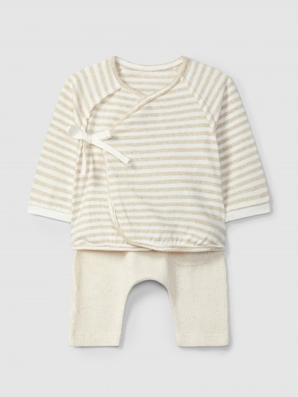 Two-piece set stripes and waffle weave