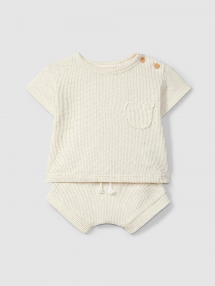 Conjunto de t-shirt e cal��es em malha waffle