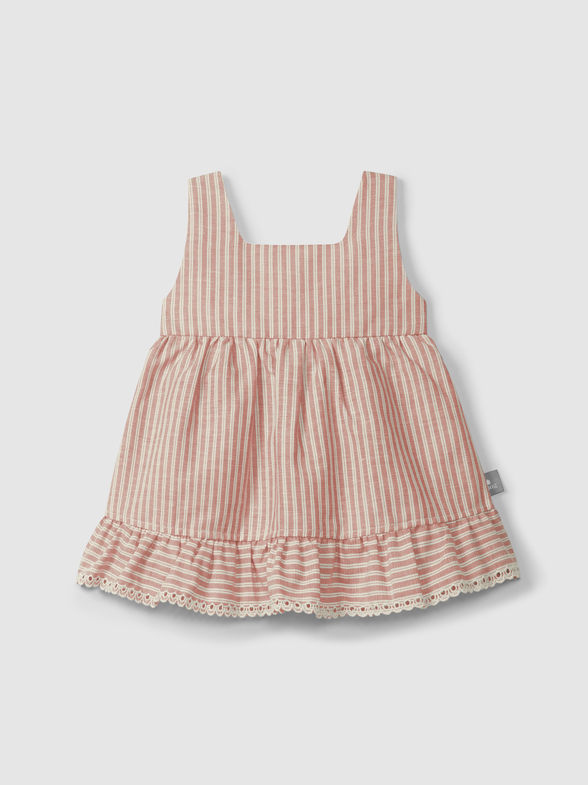 Vestido en tejido a rayas con detalle de bordado inglés