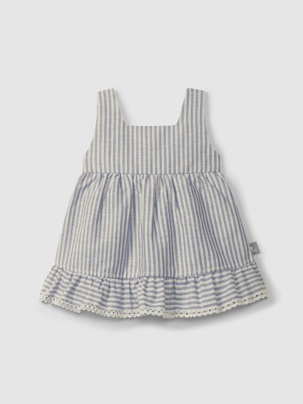 Dress in striped fabric and English embroidery detail Dress in striped fabric and English embroidery detail
