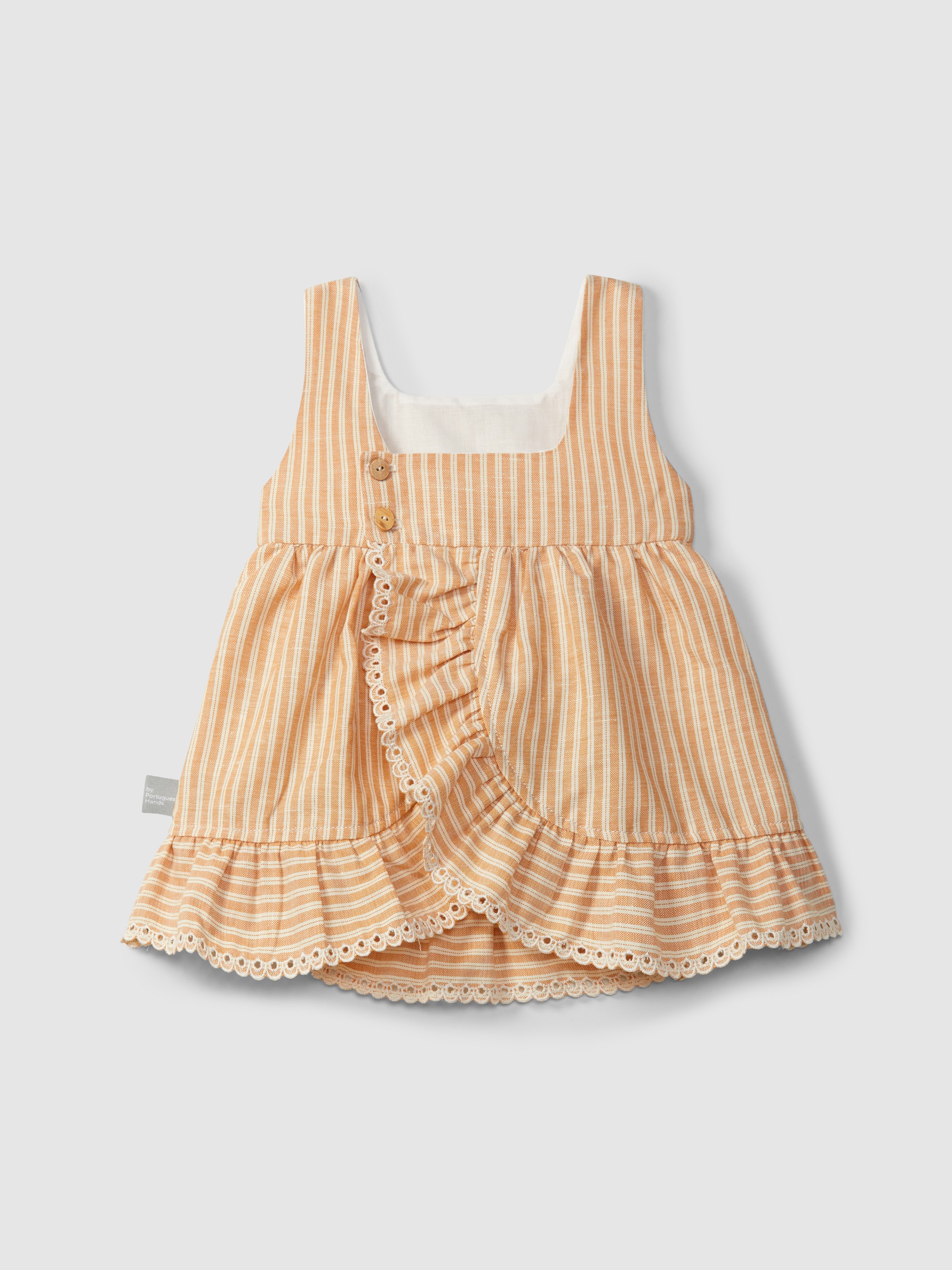 Vestido en tejido a rayas con detalle de bordado inglés