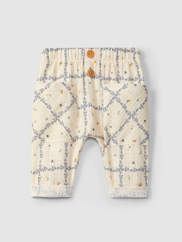 Pull-up pants printed textured cotton Pull-up pants printed textured cotton