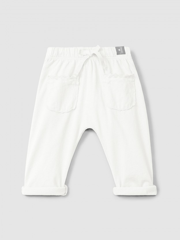 Pantalon pull-up en maille unie avec d�tails brod�s