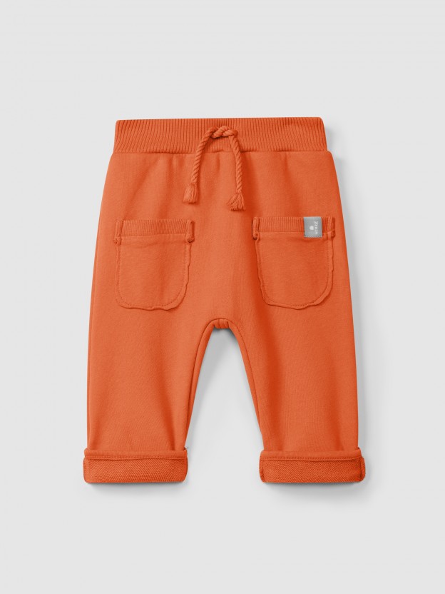 Pantalaón pull-up de felpa con bolsillo Pantalaón pull-up de felpa con bolsillo