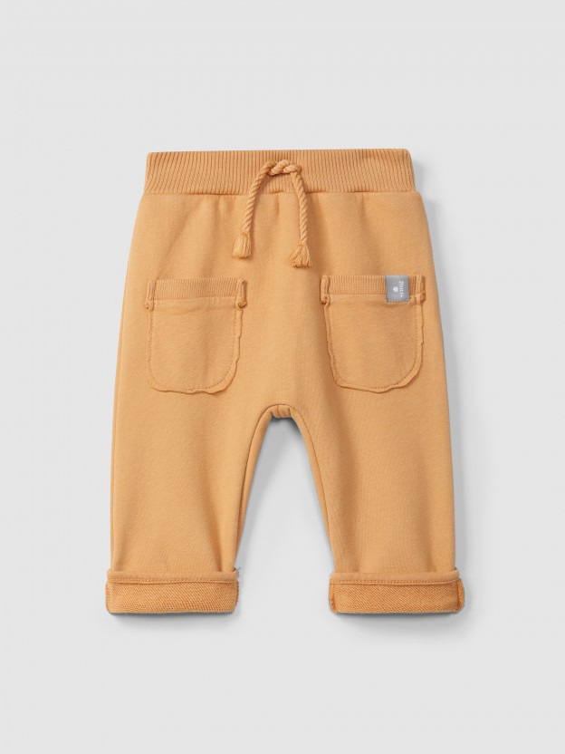 Pantalaón pull-up de felpa con bolsillo Pantalaón pull-up de felpa con bolsillo