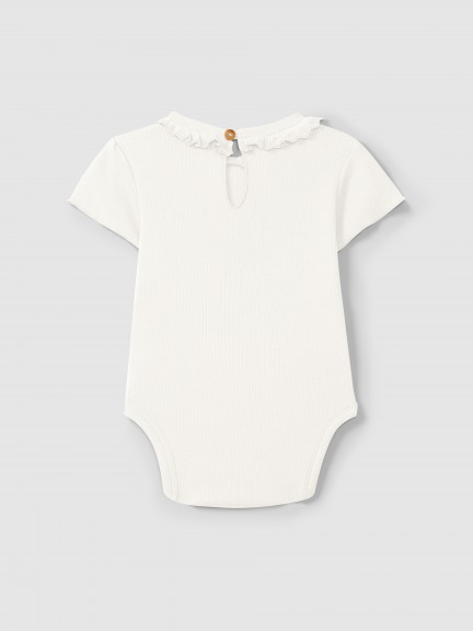 Bodysuit in ribbed jersey with English embroidery collar Bodysuit in ribbed jersey with English embroidery collar