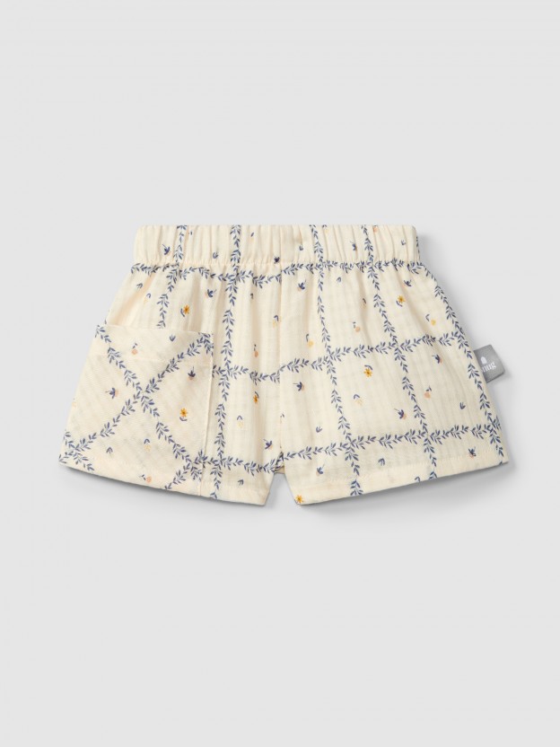 Pull-up shorts printed textured cotton Pull-up shorts printed textured cotton