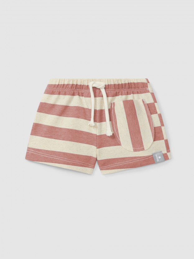 Pantalón corto pull-up a rayas con bolsillo Pantalón corto pull-up a rayas con bolsillo