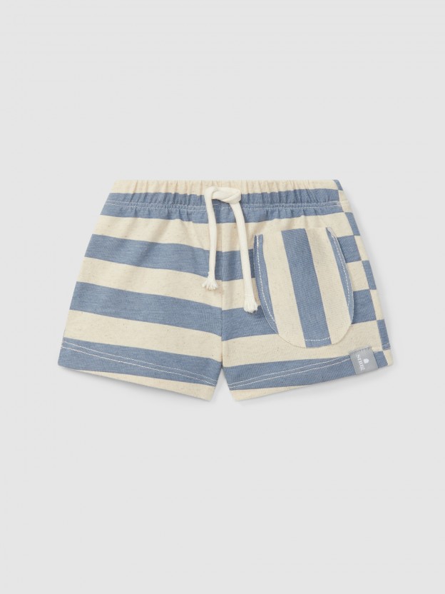 Pantalón corto pull-up a rayas con bolsillo Pantalón corto pull-up a rayas con bolsillo