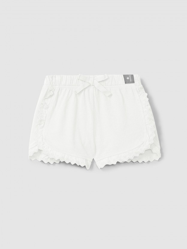 Plain jersey pull-up shorts with embroidered details Plain jersey pull-up shorts with embroidered details
