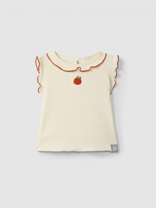 Singlet maille cannelée avec broderie Singlet maille cannelée avec broderie