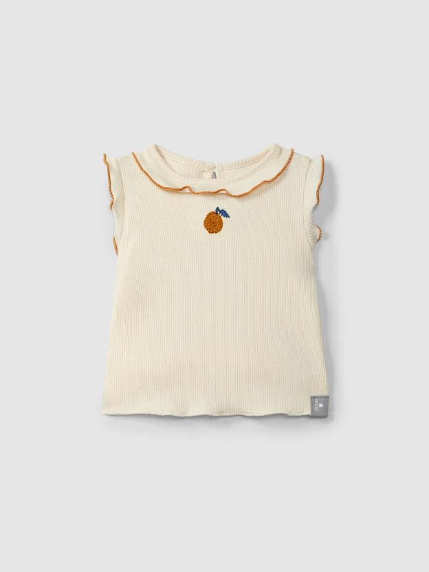 Camiseta acanalada con bordado