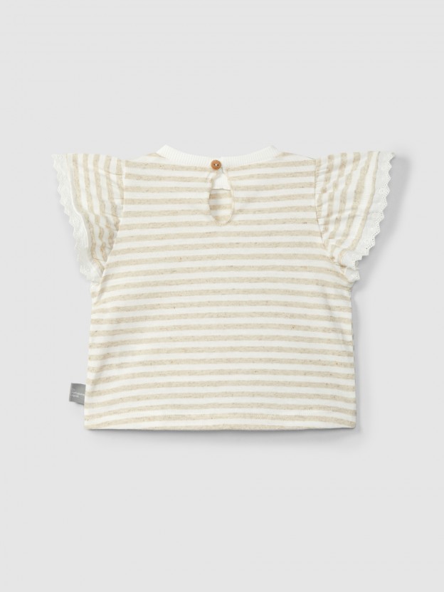 T-shirt à rayures avec détail de broderie T-shirt à rayures avec détail de broderie