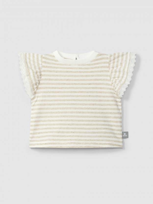 T-shirt à rayures avec détail de broderie T-shirt à rayures avec détail de broderie