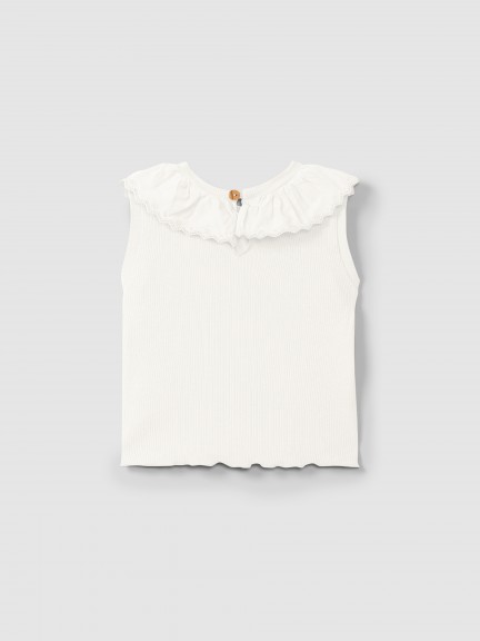 Singlet in ribbed jersey with English embroidery collar Singlet in ribbed jersey with English embroidery collar