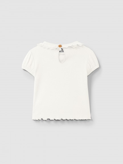 T-shirt in ribbed jersey and English embroidery collar T-shirt in ribbed jersey and English embroidery collar