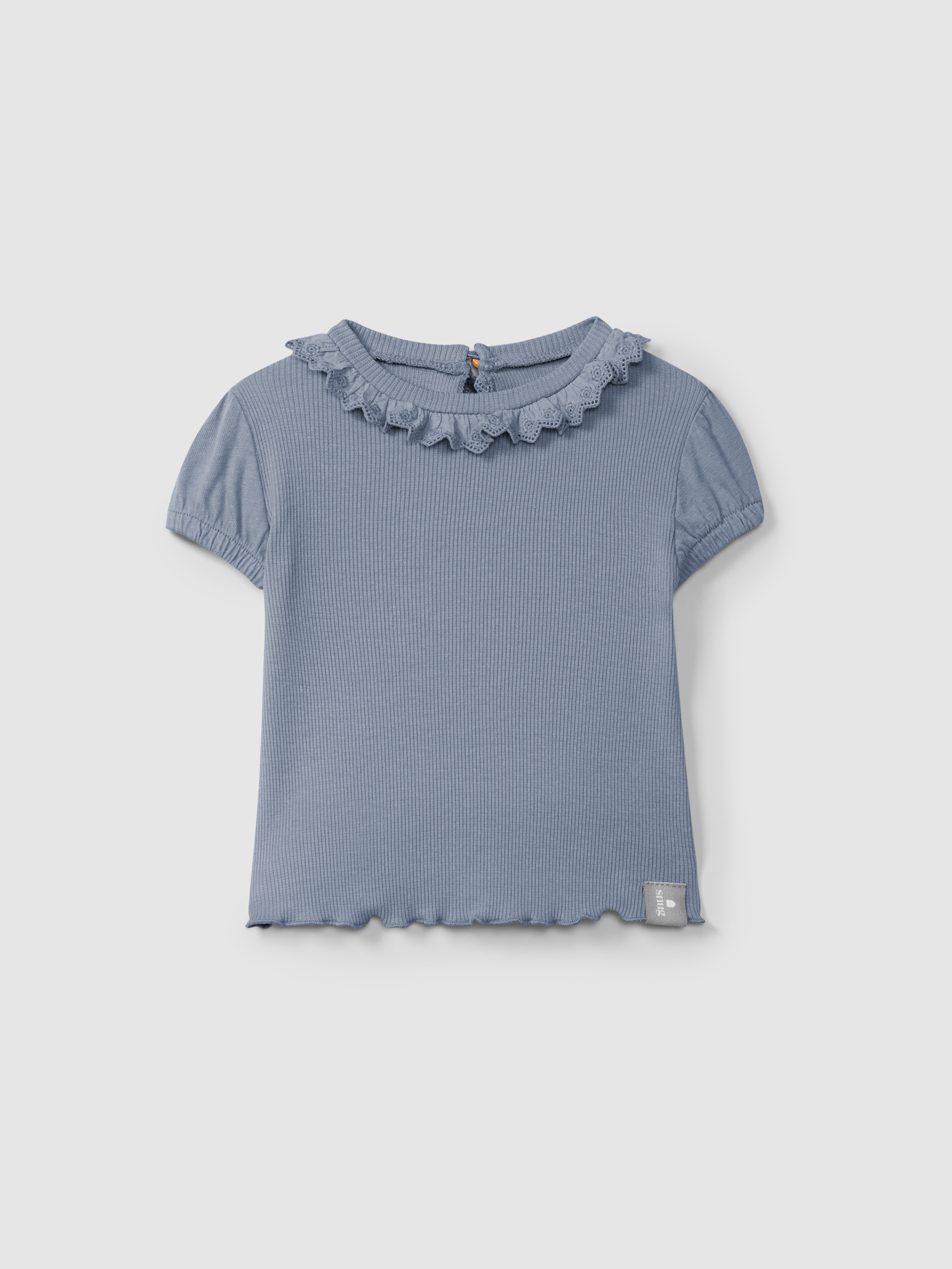 Camiseta en punto acanalado con cuello bordado inglés