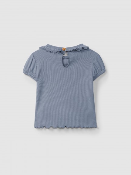 T-shirt in ribbed jersey and English embroidery collar T-shirt in ribbed jersey and English embroidery collar