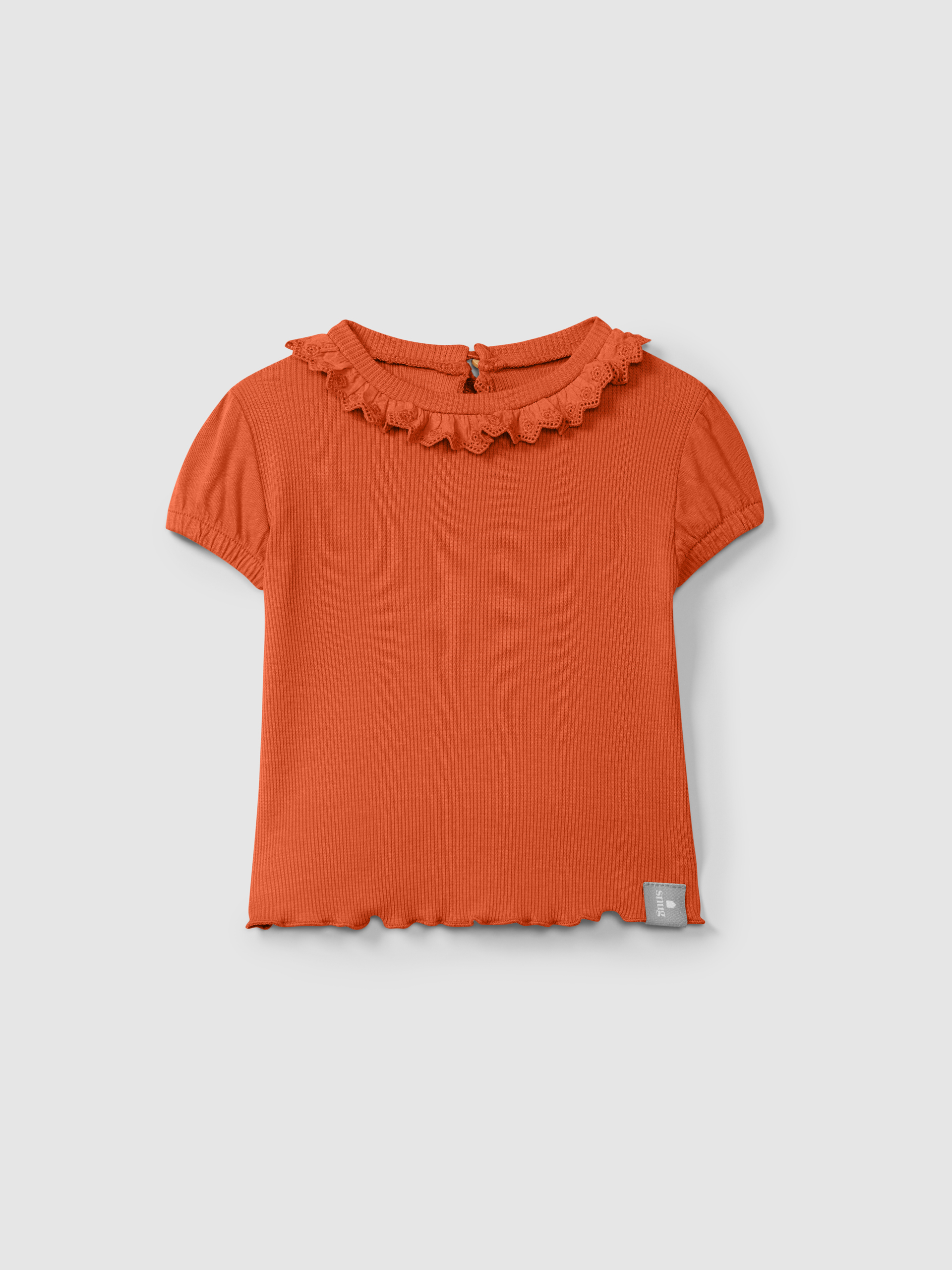 T-shirt in ribbed jersey and English embroidery collar