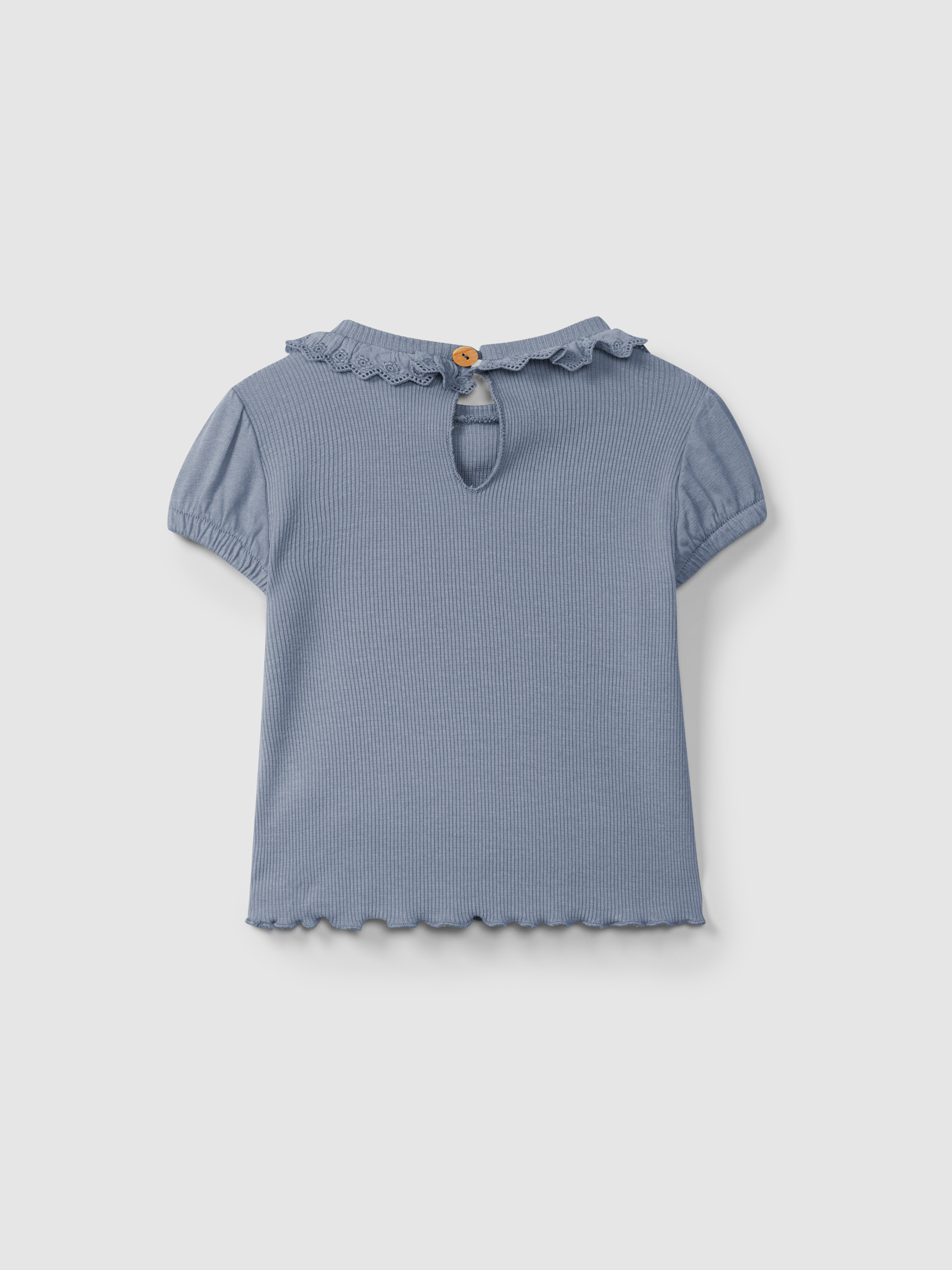 Camiseta en punto acanalado con cuello bordado inglés
