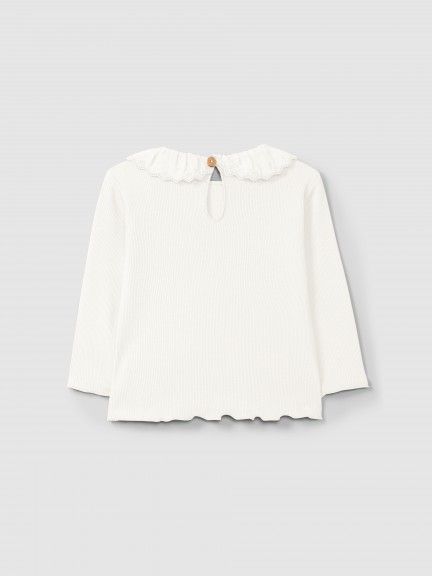 Longsleeve in ribbed jersey with English embroidery collar Longsleeve in ribbed jersey with English embroidery collar