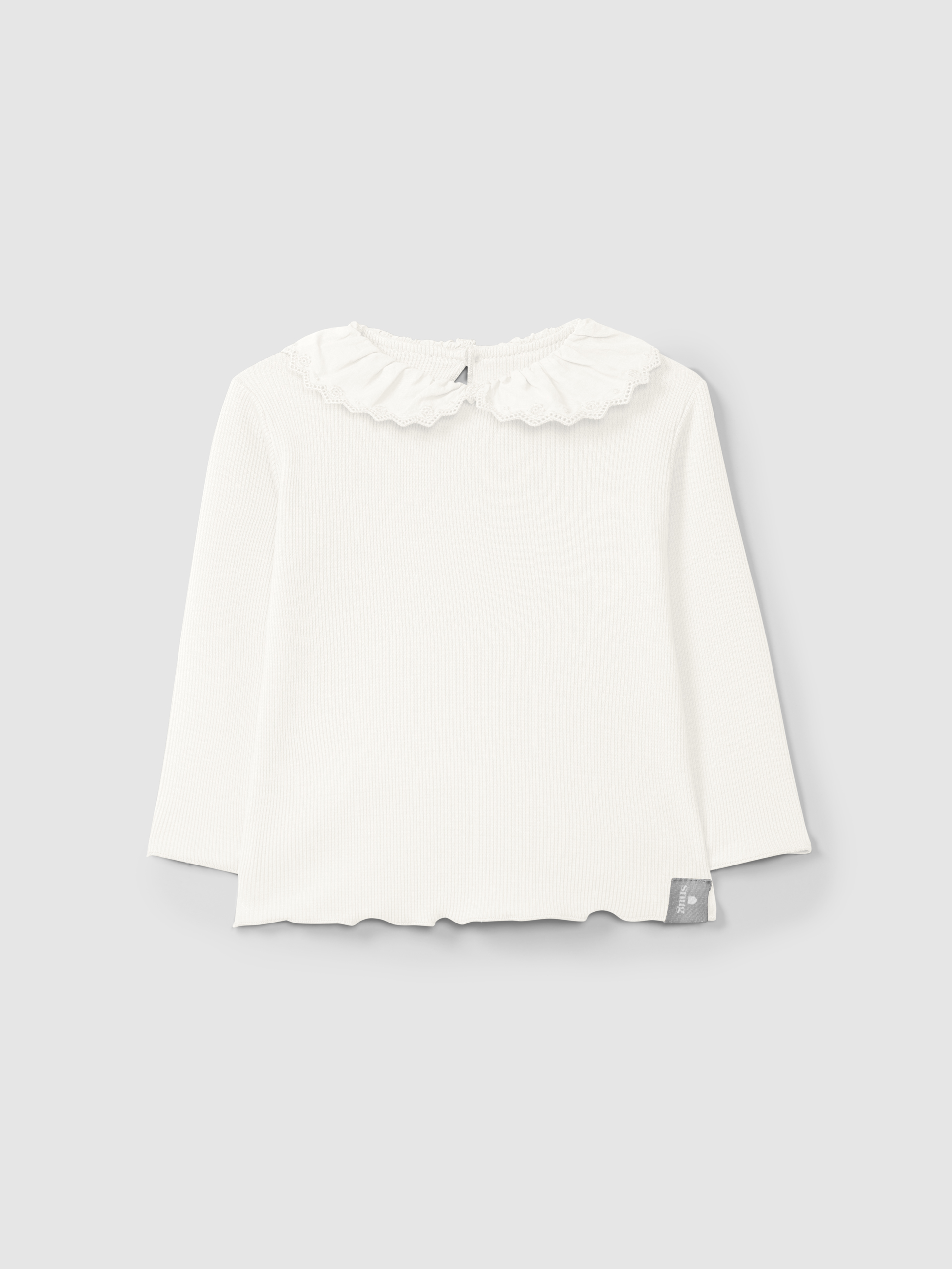 Longsleeve en maille cannelée à col en broderie anglaise